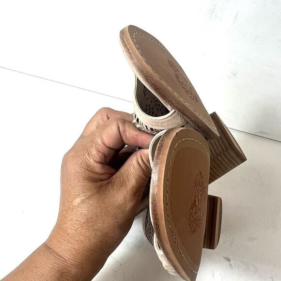 Vince Camuto Heeled Wrap Sandals Womens Sz 9.5 M Tan Leather Open Toe Sling Back - Picture 7 of 11